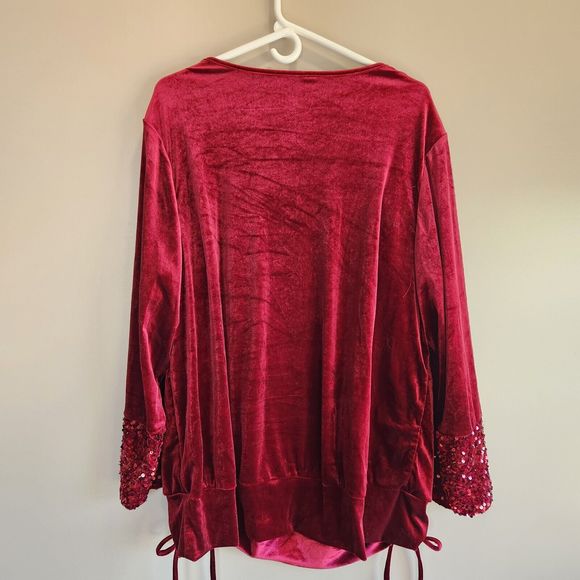 Women's Sparkly Velvet Cascade Hem Size 2X Burgundy Dressy Sequined Evening‎ - Picture 2 of 7